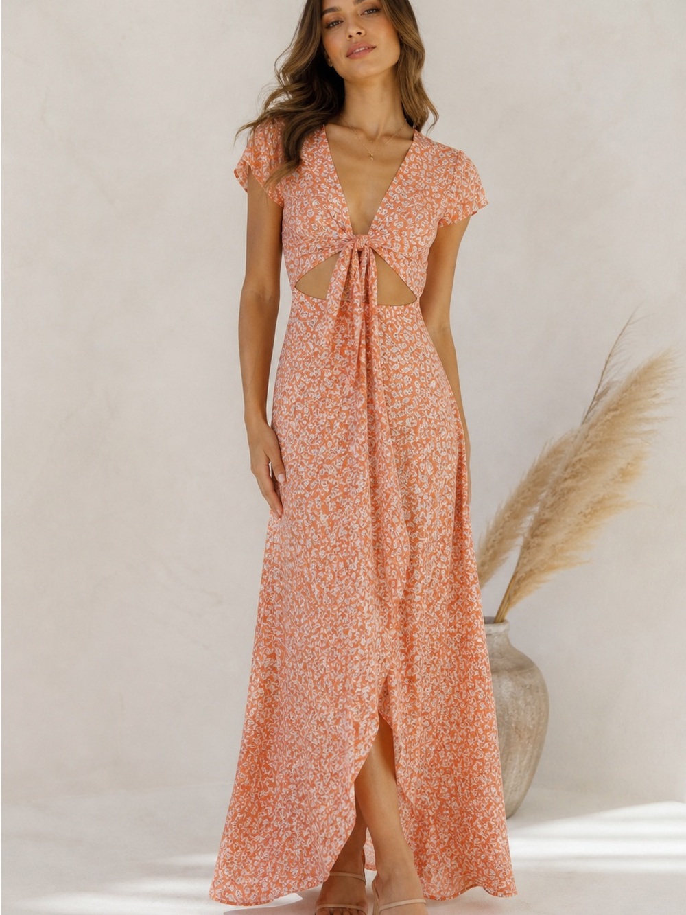 Flynn Skye All Wrapped Up Maxi Dress XS Orange Floral Revolve Boho